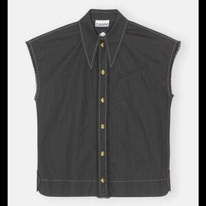 Ganni Black Button Down Shirt with Pointed Lapels